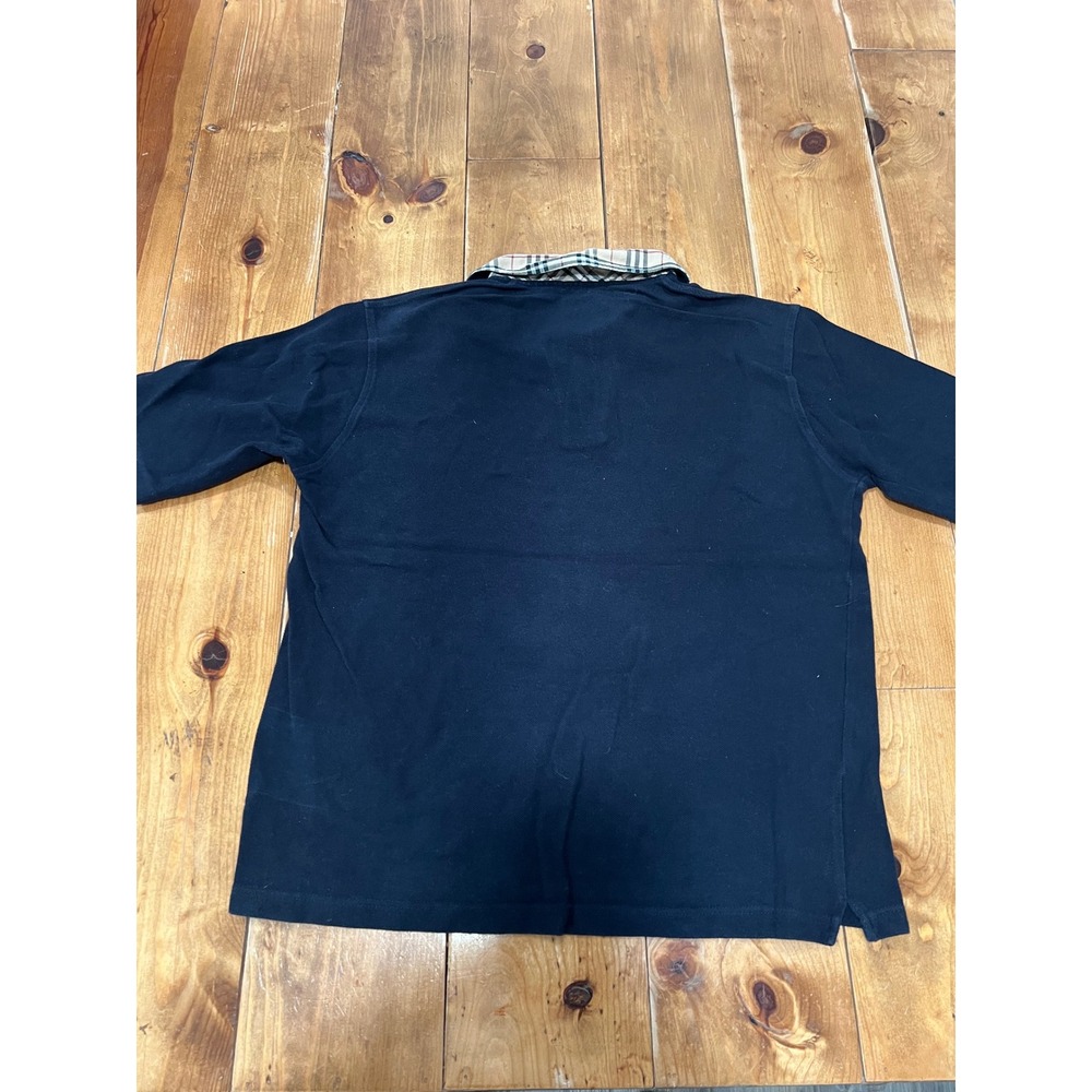 Burberry London Mens Navy Blue Nova Check Collar Long Sleeve Polo Shirt Size S - Picture 3 of 3